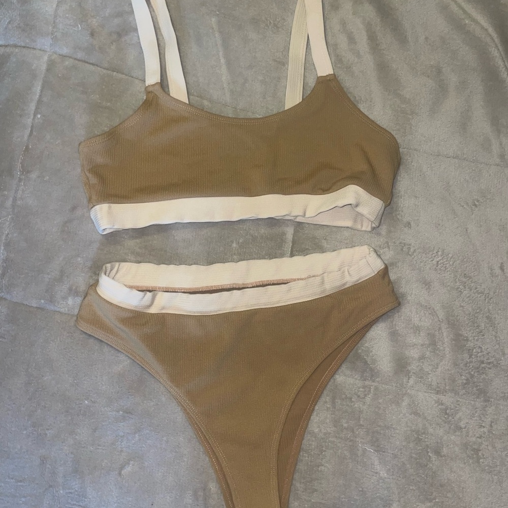 Two-Piece Tan and Cream Bikini Set